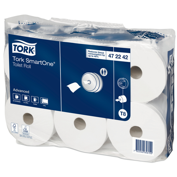 Tork SmartOne Toilet Paper, Internal Dispensing, Recycled, 6 rolls, T8