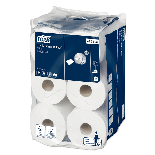 Tork SmartOne Toilet Paper, Mini Roll, Recycled, 12 Rolls, T9